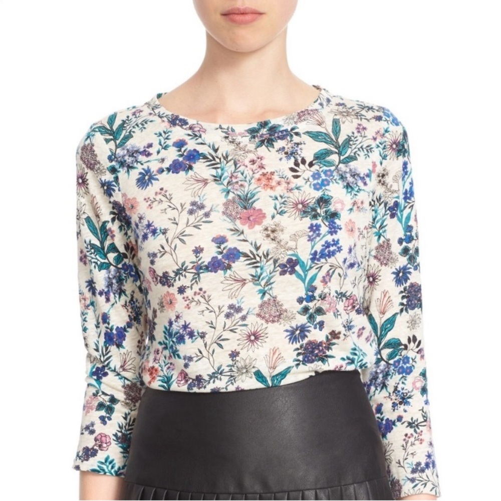 Rebecca Taylor linen floral 3/4 sleeve top
